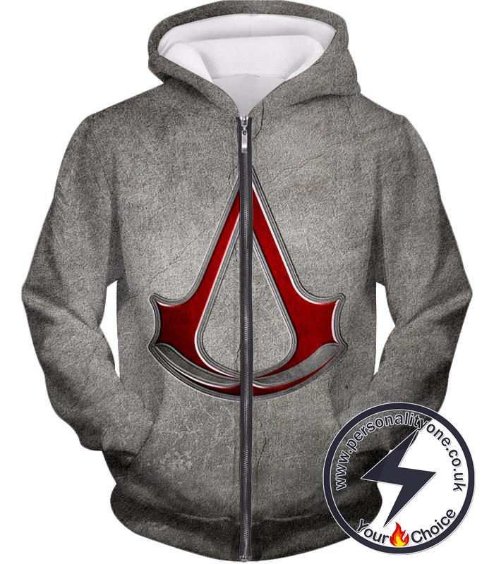 Cool Assassin's Creed Symbol Awesome Promo Grey Zip Up Hoodie